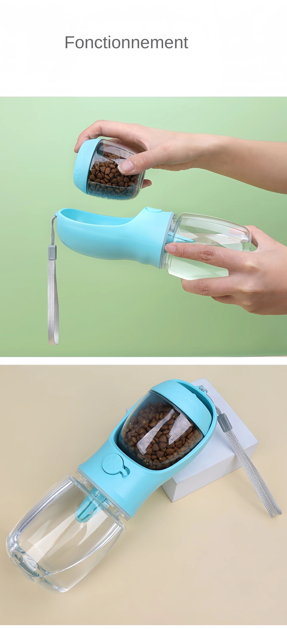Bouteille d'eau portable & Distributeur de croquettes